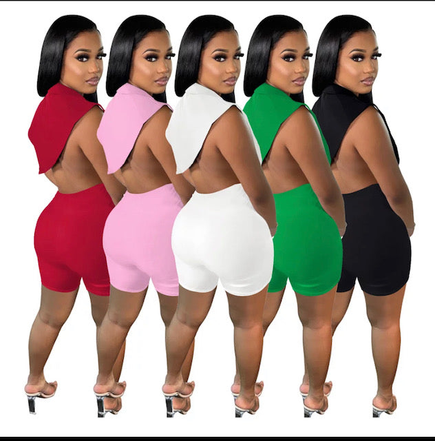 V-hem Blazer vest and Shorts